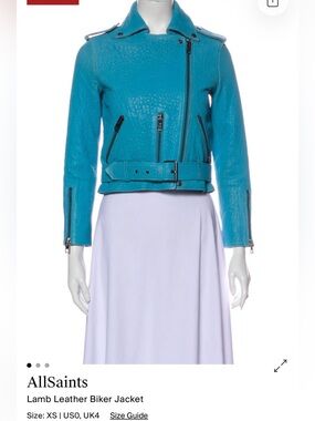 All Saints Teal Leather Biker Jacket with Belt